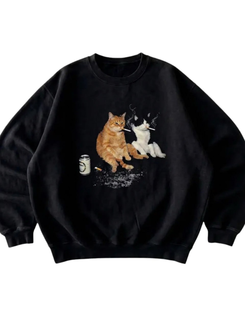 Black Cat Graphic Sweatshirt with Orange & White Cat Design